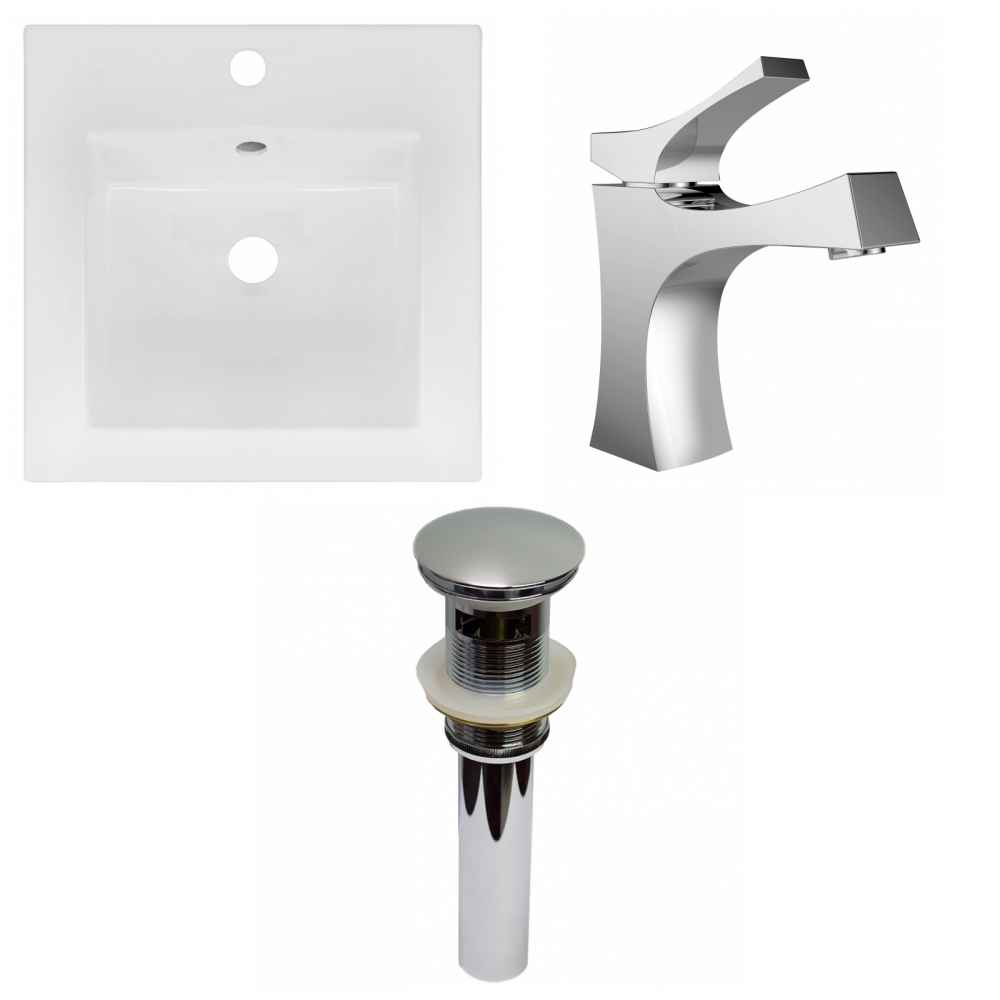 16.5-in. W 1 Hole Ceramic Top Set In White Color - Overflow Drain Incl.