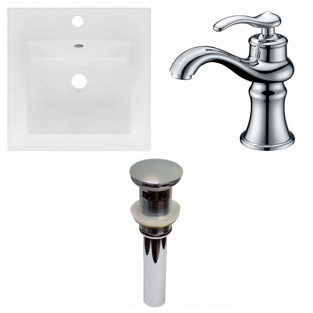 16.5-in. W 1 Hole Ceramic Top Set In White Color - Overflow Drain Incl.