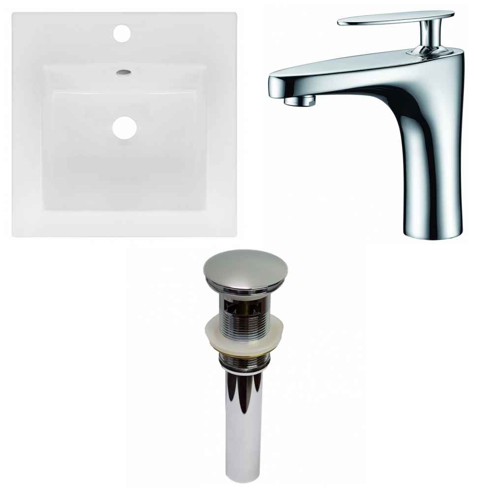 16.5-in. W 1 Hole Ceramic Top Set In White Color - Overflow Drain Incl.
