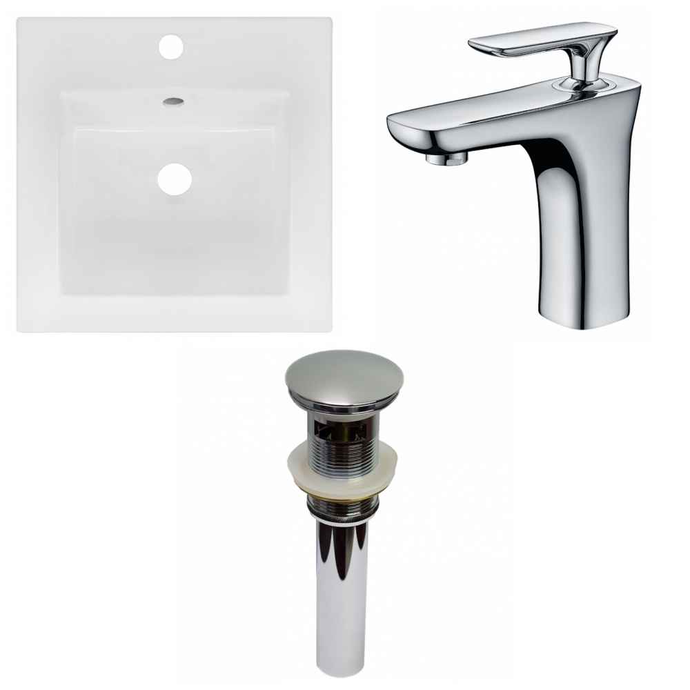 16.5-in. W 1 Hole Ceramic Top Set In White Color - Overflow Drain Incl.