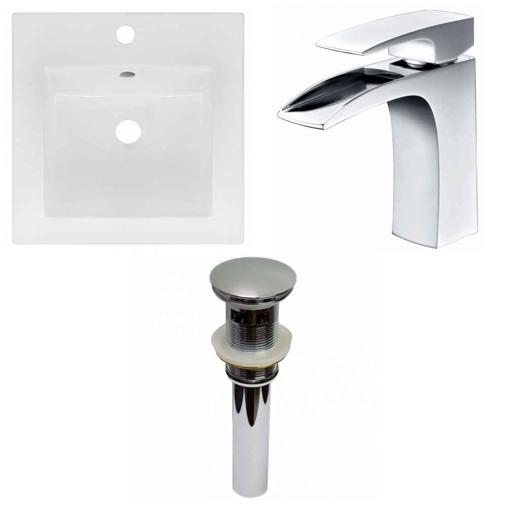 16.5-in. W 1 Hole Ceramic Top Set In White Color - Overflow Drain Incl.