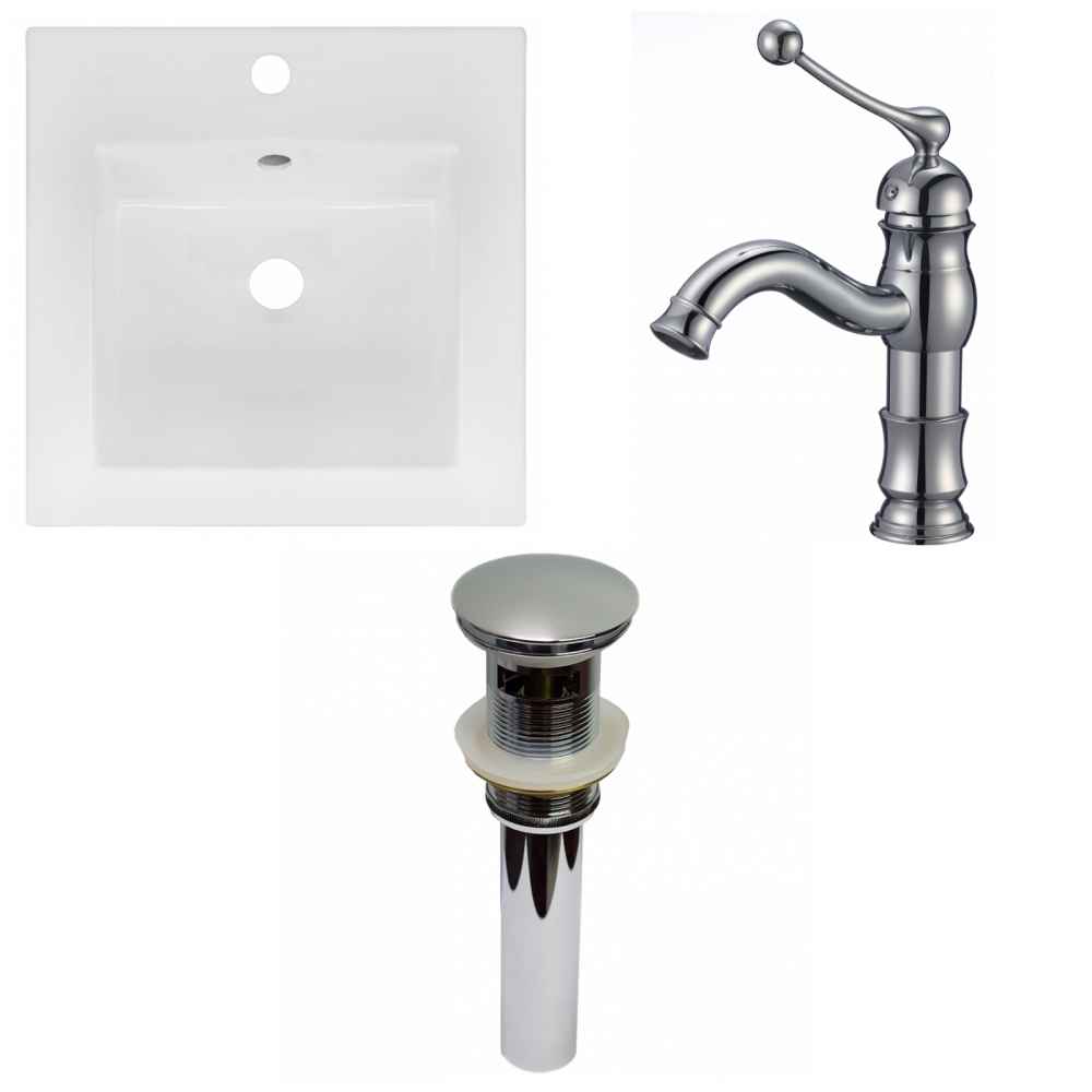 16.5-in. W 1 Hole Ceramic Top Set In White Color - Overflow Drain Incl.