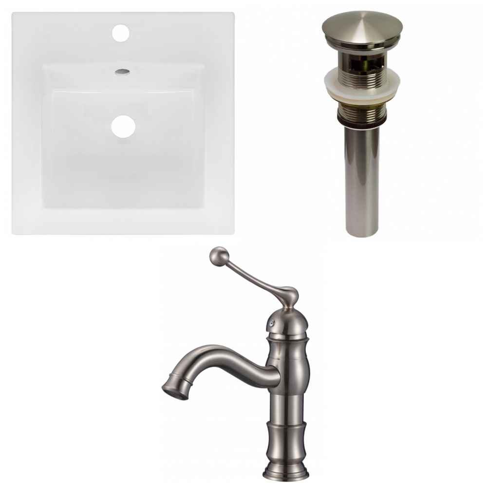 16.5-in. W 1 Hole Ceramic Top Set In White Color - Overflow Drain Incl.