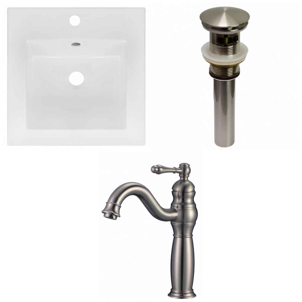 16.5-in. W 1 Hole Ceramic Top Set In White Color - Overflow Drain Incl.