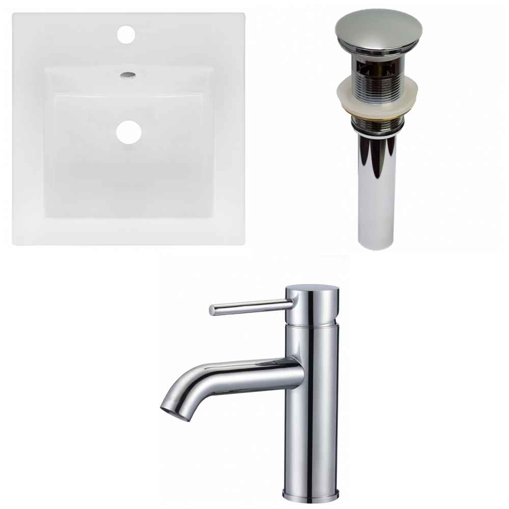 16.5-in. W 1 Hole Ceramic Top Set In White Color - Overflow Drain Incl.