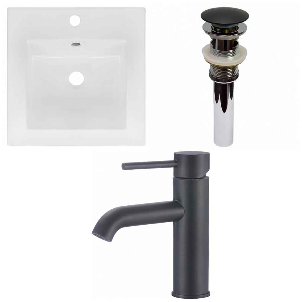 16.5-in. W 1 Hole Ceramic Top Set In White Color - Overflow Drain Incl.