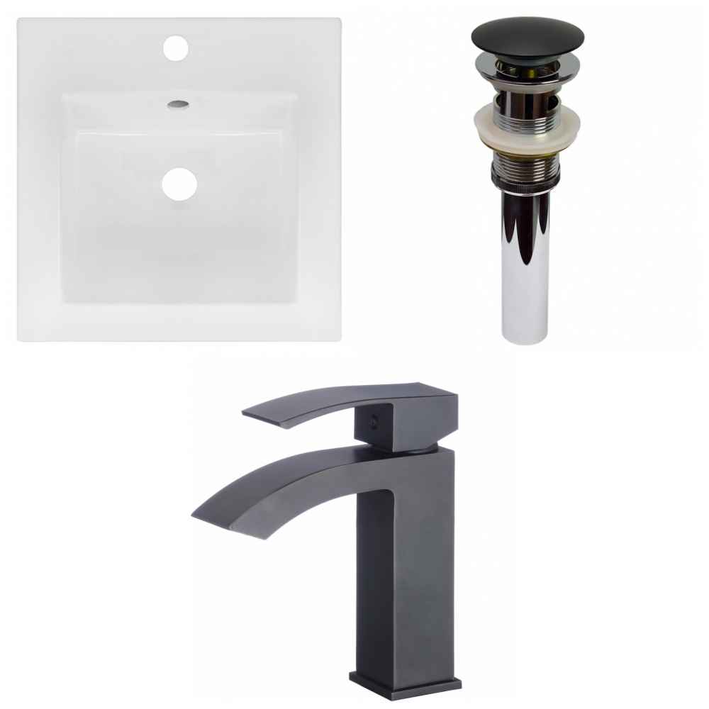 16.5-in. W 1 Hole Ceramic Top Set In White Color - Overflow Drain Incl.