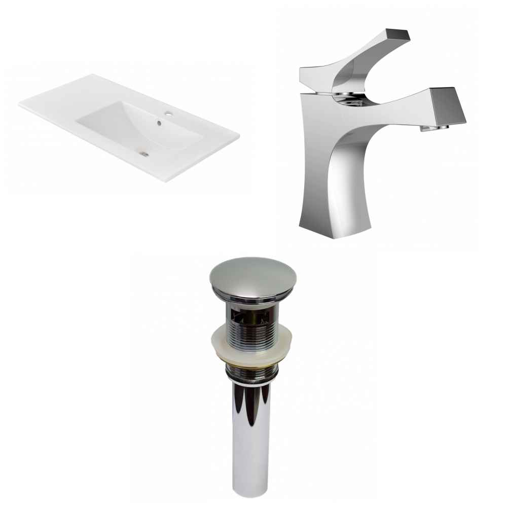 35.5-in. W 1 Hole Ceramic Top Set In White Color - Overflow Drain Incl.