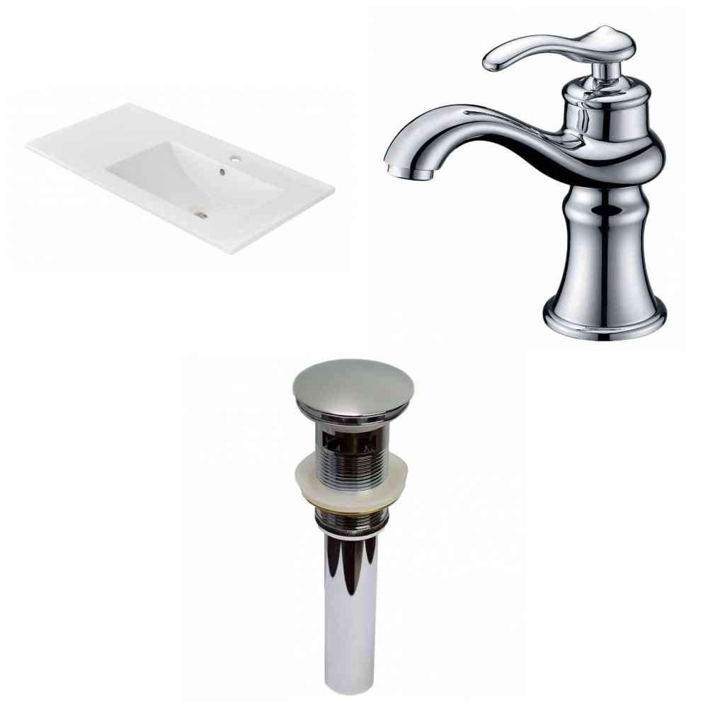 35.5-in. W 1 Hole Ceramic Top Set In White Color - Overflow Drain Incl.