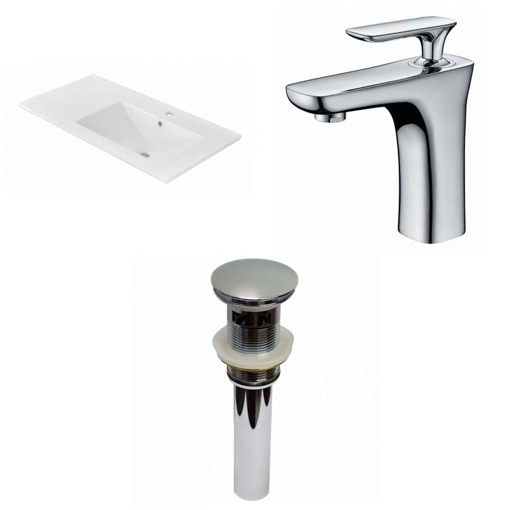 35.5-in. W 1 Hole Ceramic Top Set In White Color - Overflow Drain Incl.