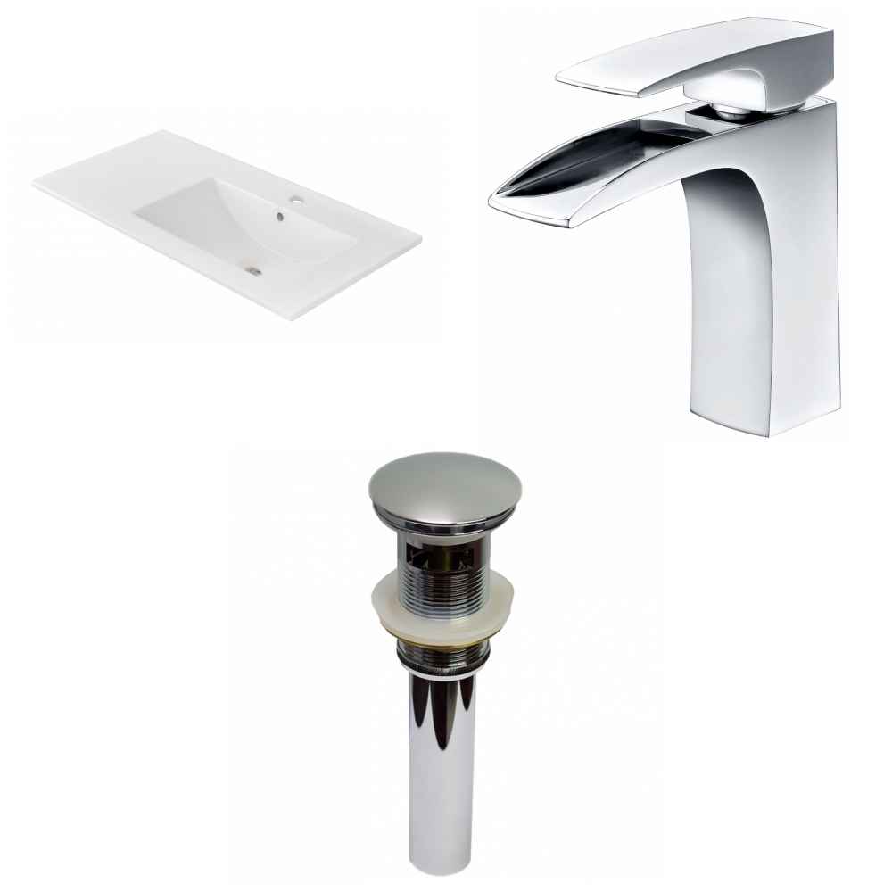 35.5-in. W 1 Hole Ceramic Top Set In White Color - Overflow Drain Incl.