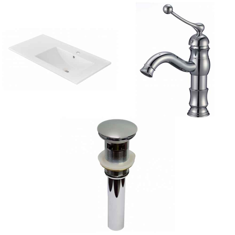 35.5-in. W 1 Hole Ceramic Top Set In White Color - Overflow Drain Incl.