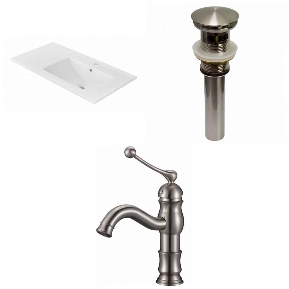 35.5-in. W 1 Hole Ceramic Top Set In White Color - Overflow Drain Incl.