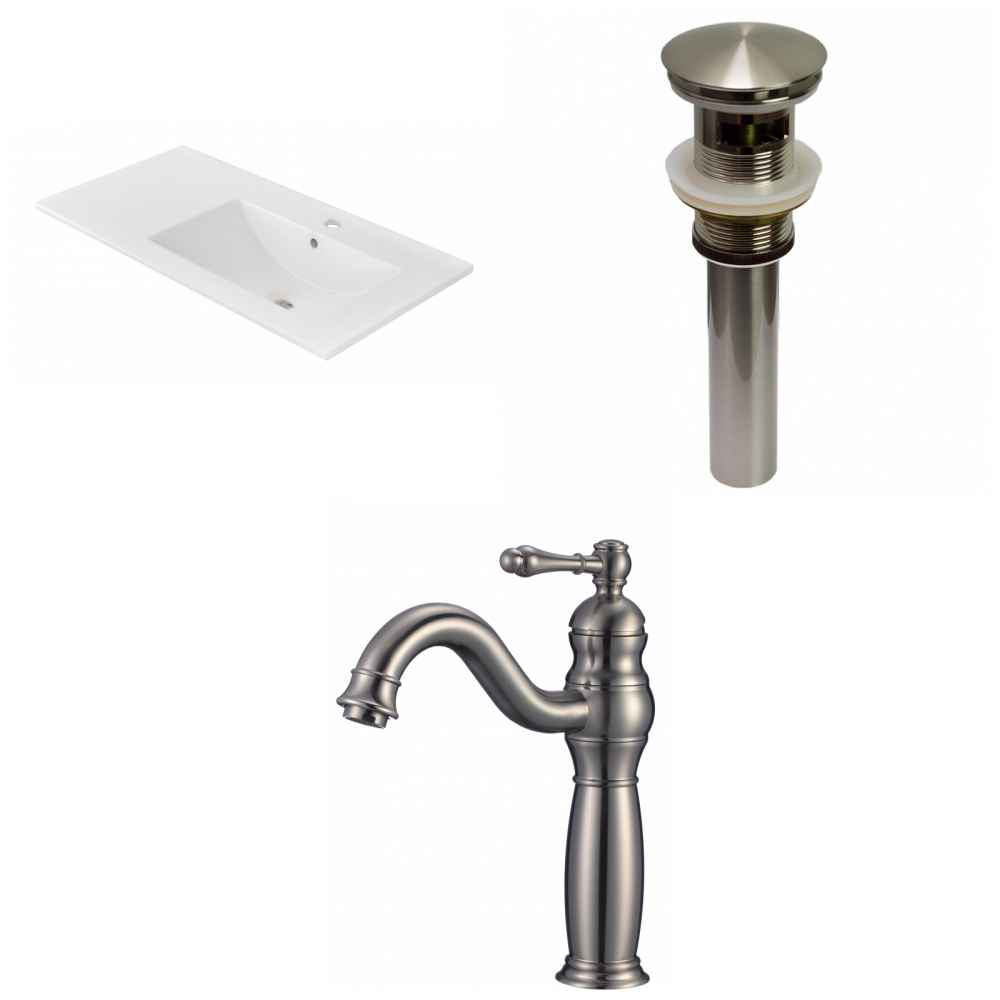 35.5-in. W 1 Hole Ceramic Top Set In White Color - Overflow Drain Incl.
