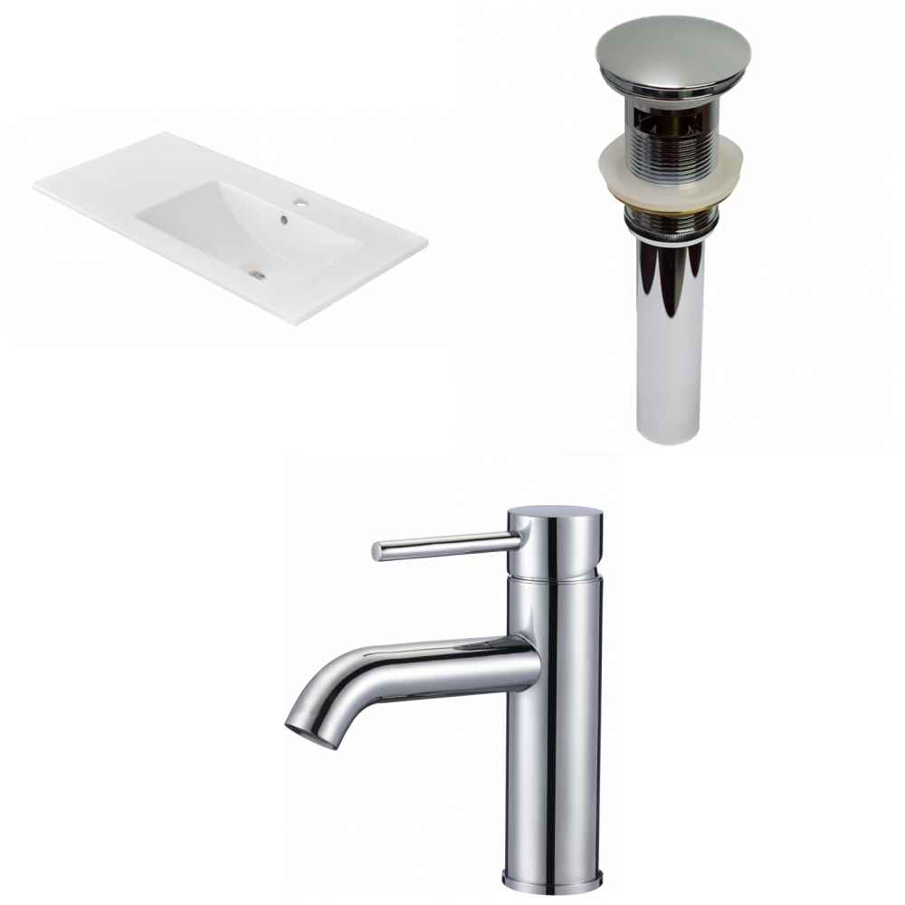 35.5-in. W 1 Hole Ceramic Top Set In White Color - Overflow Drain Incl.