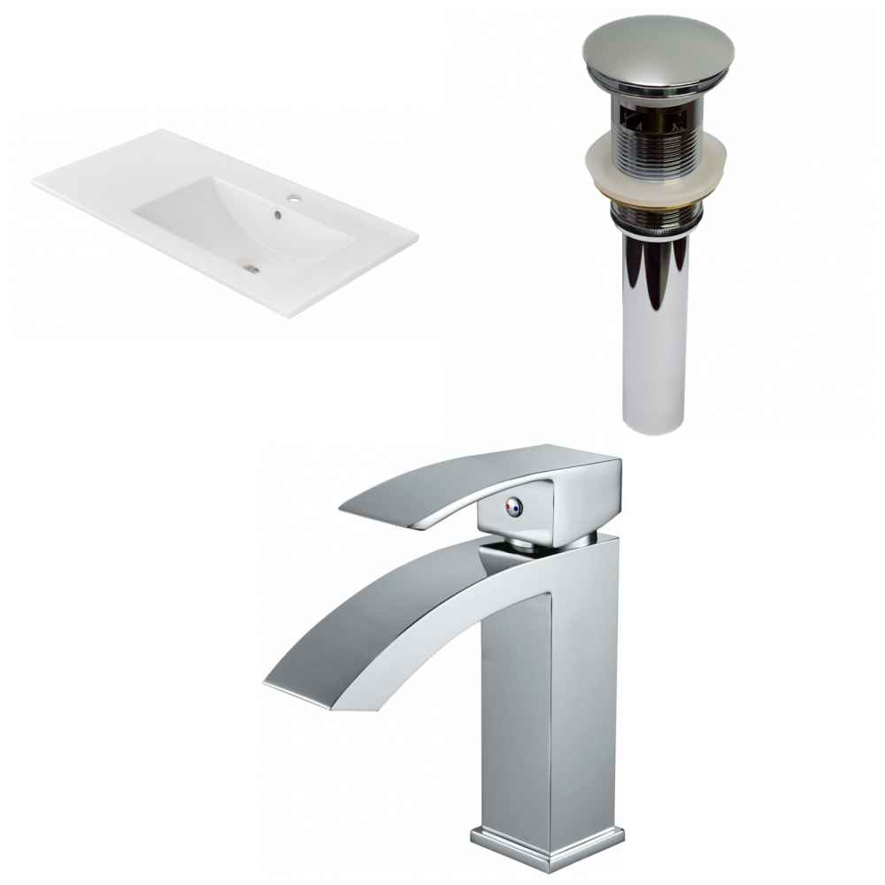 35.5-in. W 1 Hole Ceramic Top Set In White Color - Overflow Drain Incl.