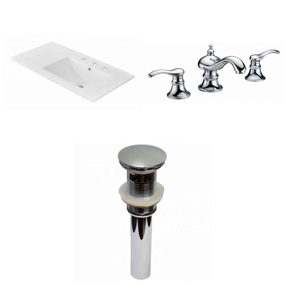 35.5-in. W 3H8-in. Ceramic Top Set In White Color - Overflow Drain Incl.