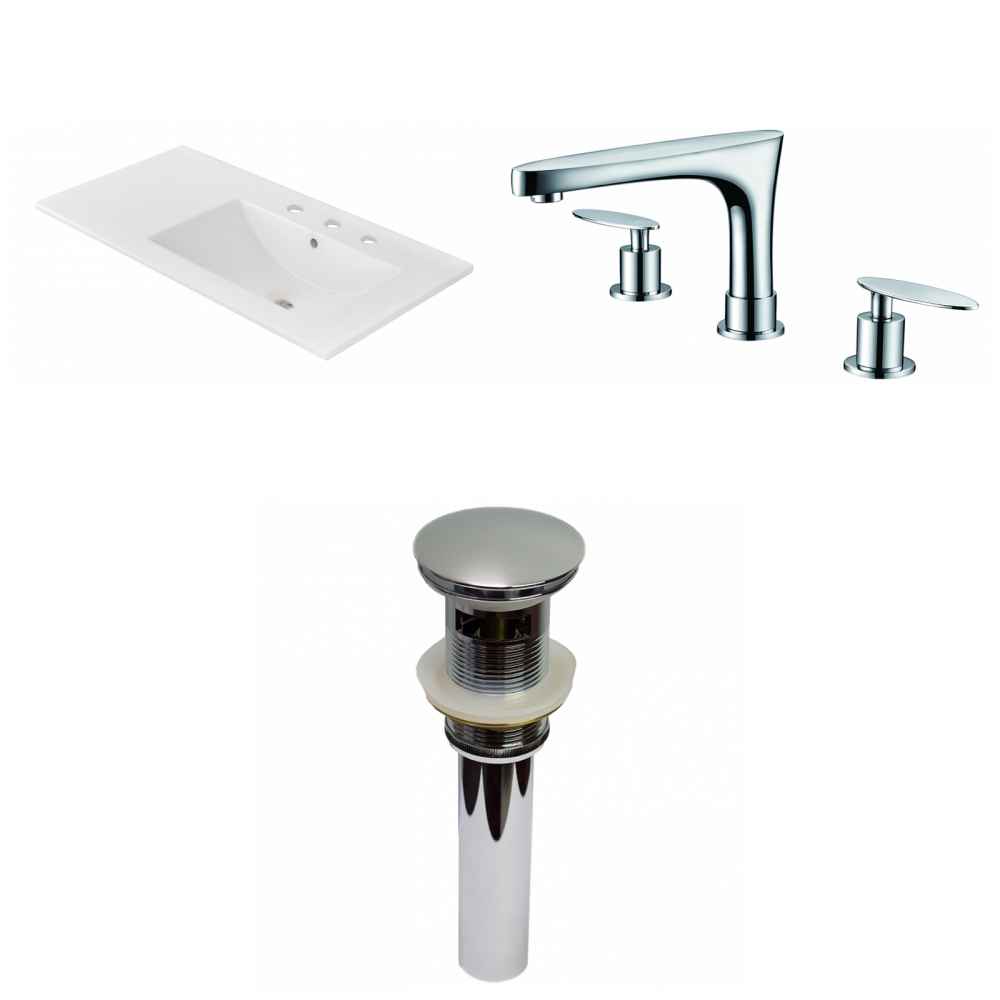 35.5-in. W 3H8-in. Ceramic Top Set In White Color - Overflow Drain Incl.