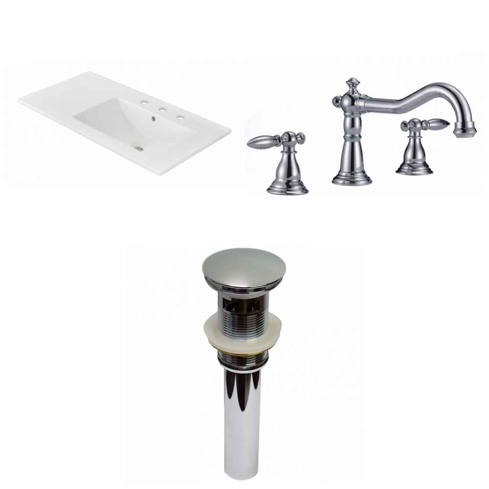 35.5-in. W 3H8-in. Ceramic Top Set In White Color - Overflow Drain Incl.
