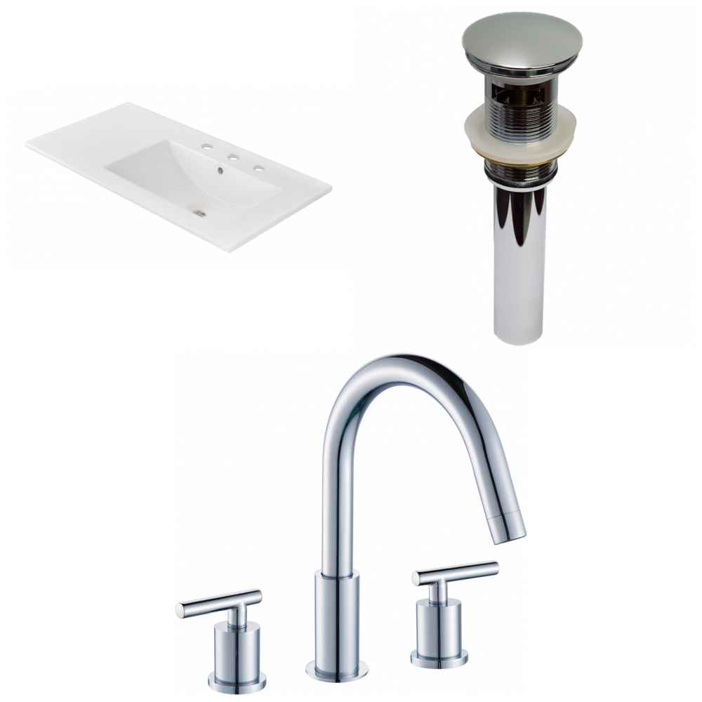 35.5-in. W 3H8-in. Ceramic Top Set In White Color - Overflow Drain Incl.