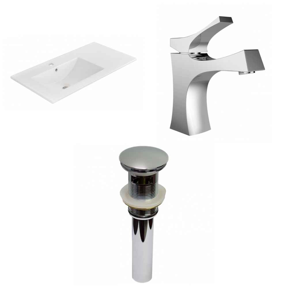 35.5-in. W 1 Hole Ceramic Top Set In White Color - Overflow Drain Incl.