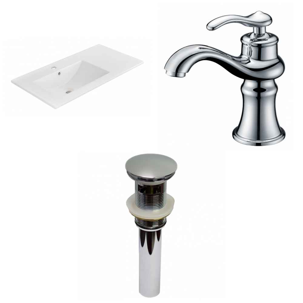 35.5-in. W 1 Hole Ceramic Top Set In White Color - Overflow Drain Incl.