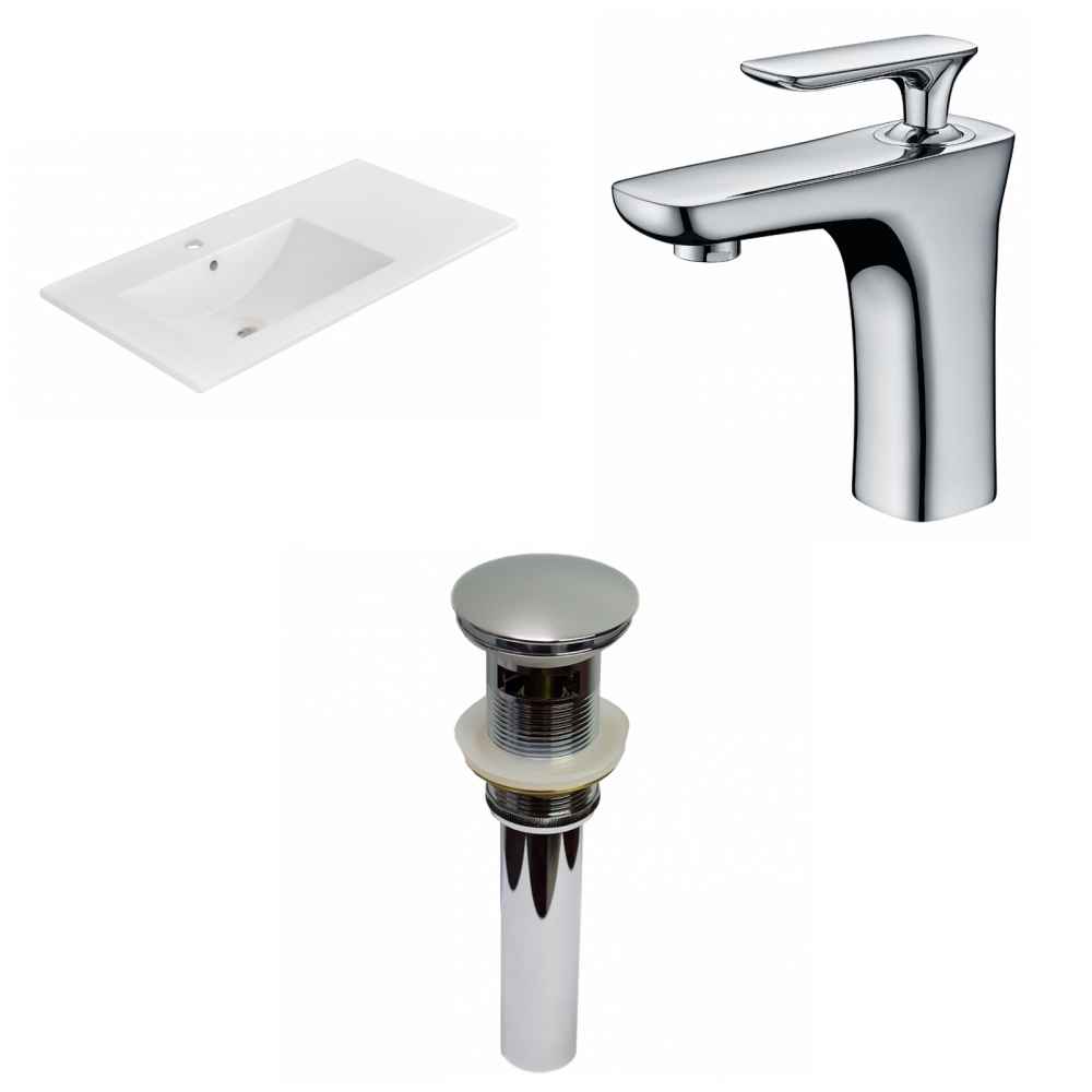 35.5-in. W 1 Hole Ceramic Top Set In White Color - Overflow Drain Incl.