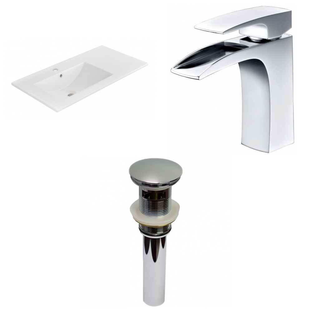 35.5-in. W 1 Hole Ceramic Top Set In White Color - Overflow Drain Incl.