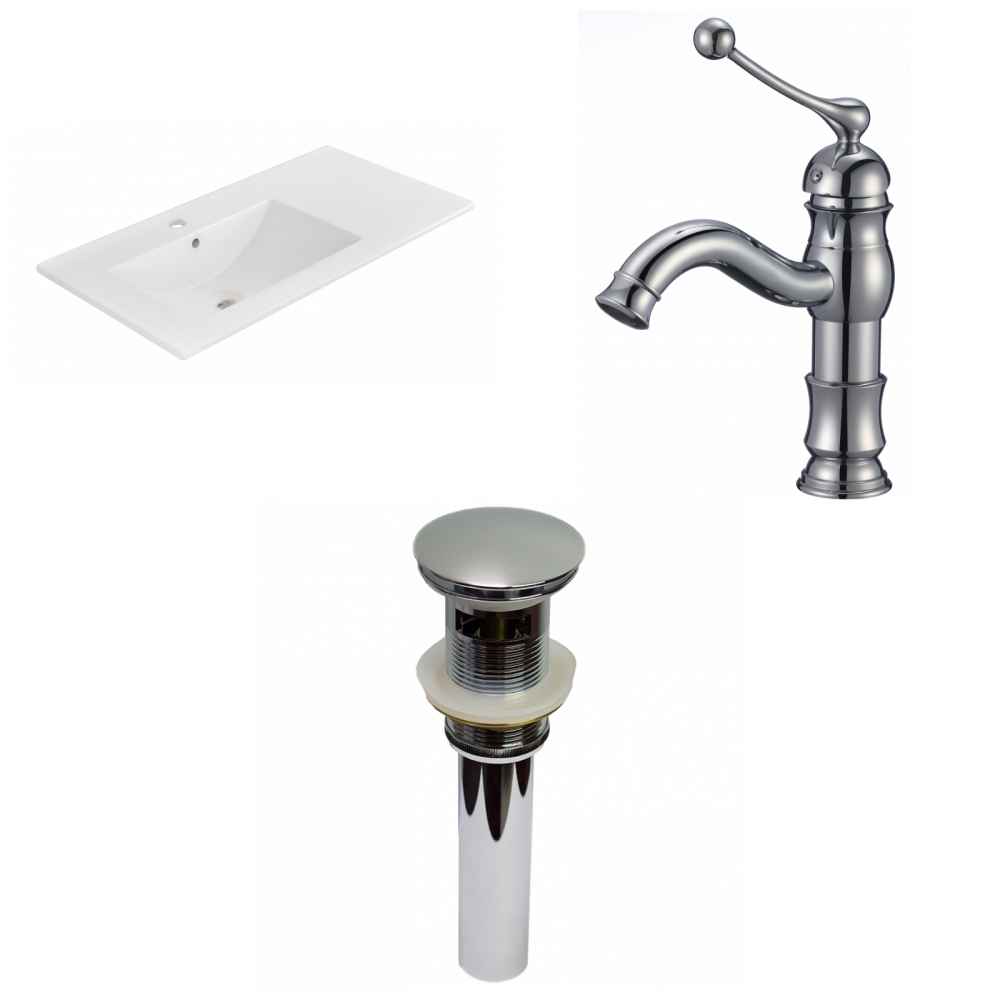 35.5-in. W 1 Hole Ceramic Top Set In White Color - Overflow Drain Incl.