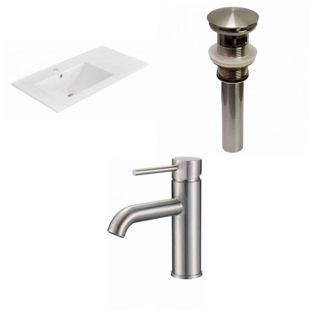 35.5-in. W 1 Hole Ceramic Top Set In White Color - Overflow Drain Incl.
