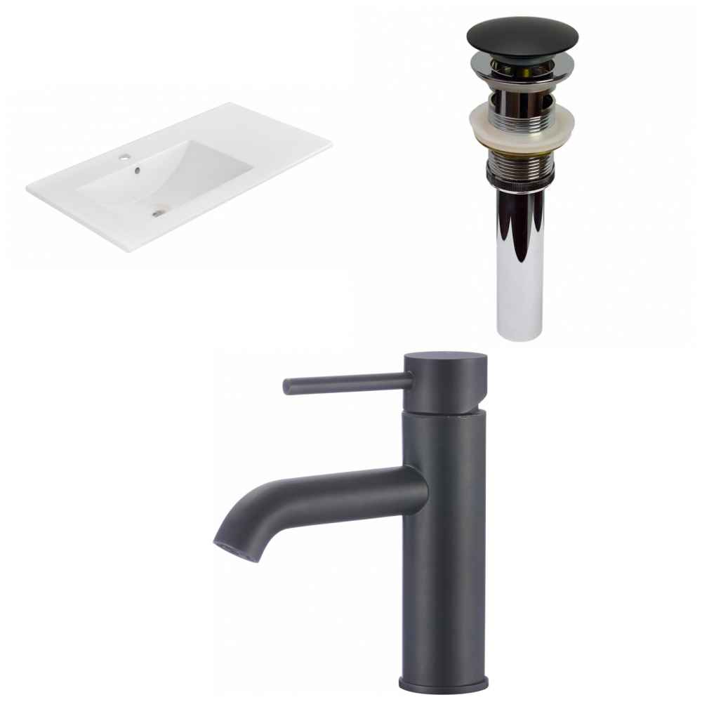 35.5-in. W 1 Hole Ceramic Top Set In White Color - Overflow Drain Incl.