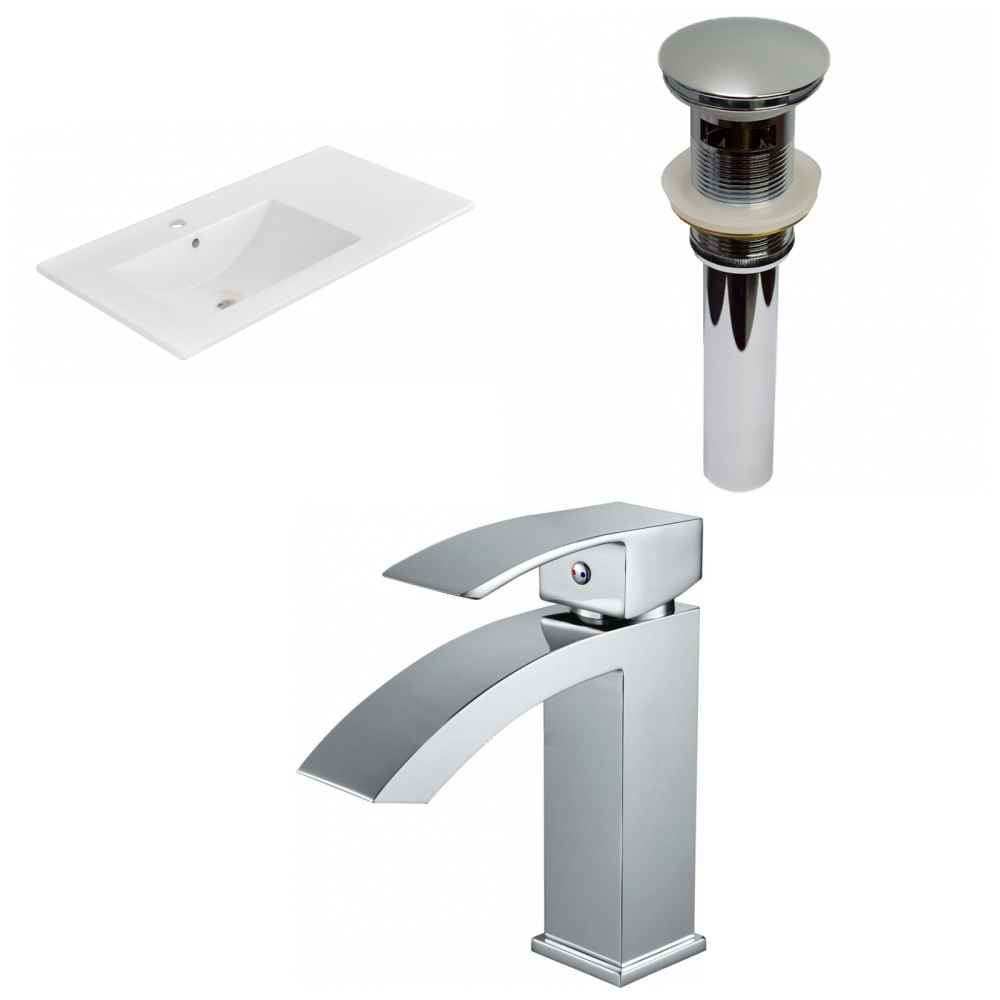 35.5-in. W 1 Hole Ceramic Top Set In White Color - Overflow Drain Incl.