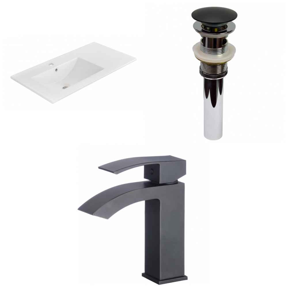 35.5-in. W 1 Hole Ceramic Top Set In White Color - Overflow Drain Incl.