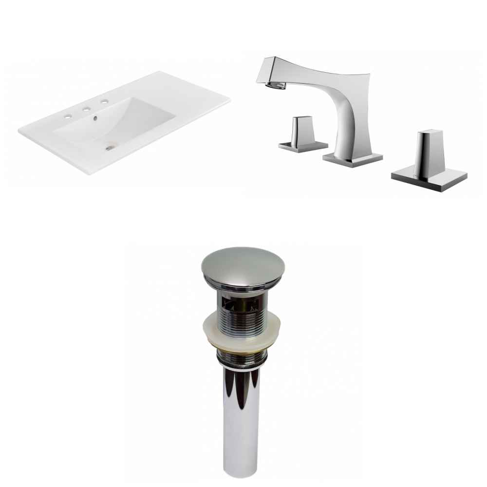35.5-in. W 3H8-in. Ceramic Top Set In White Color - Overflow Drain Incl.