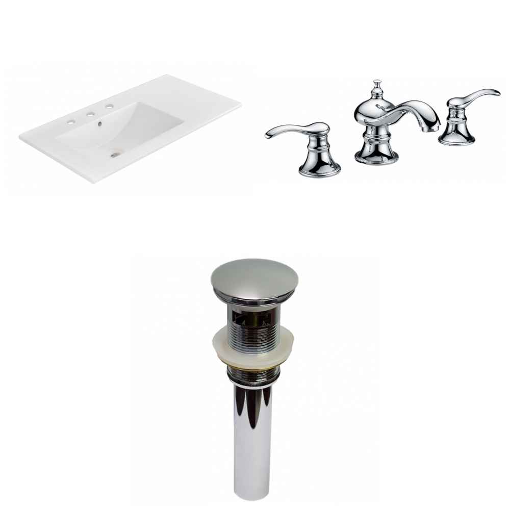 35.5-in. W 3H8-in. Ceramic Top Set In White Color - Overflow Drain Incl.