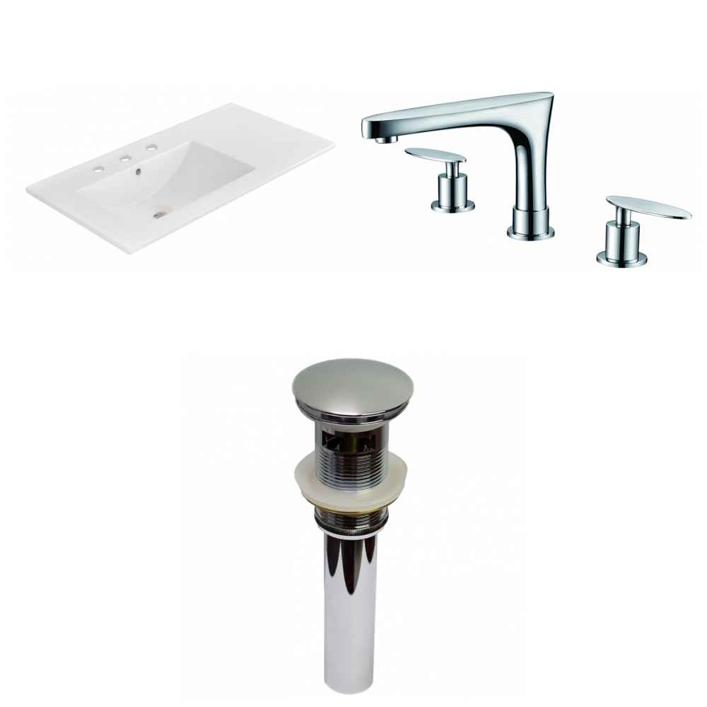 35.5-in. W 3H8-in. Ceramic Top Set In White Color - Overflow Drain Incl.