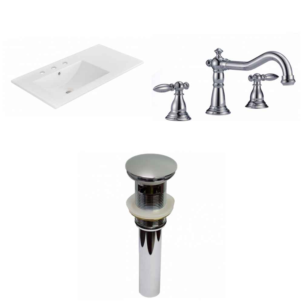 35.5-in. W 3H8-in. Ceramic Top Set In White Color - Overflow Drain Incl.