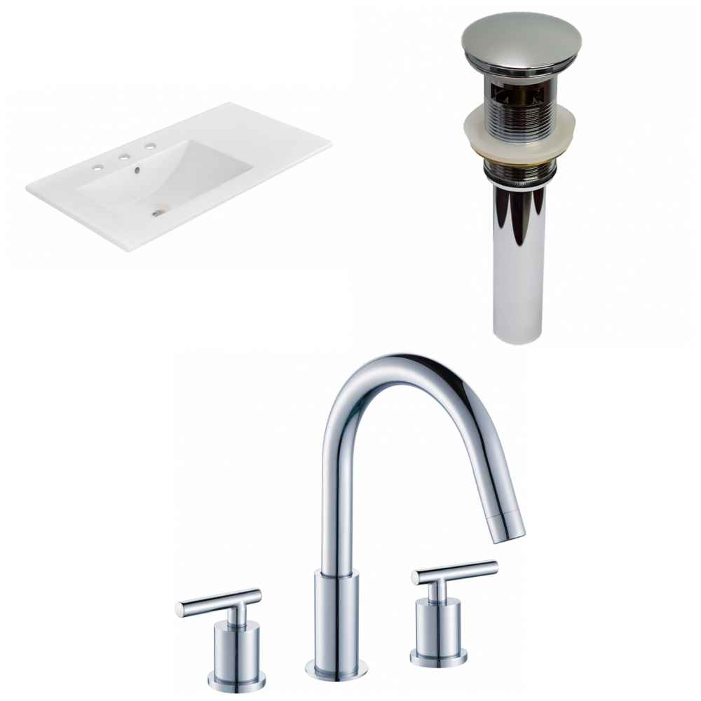 35.5-in. W 3H8-in. Ceramic Top Set In White Color - Overflow Drain Incl.