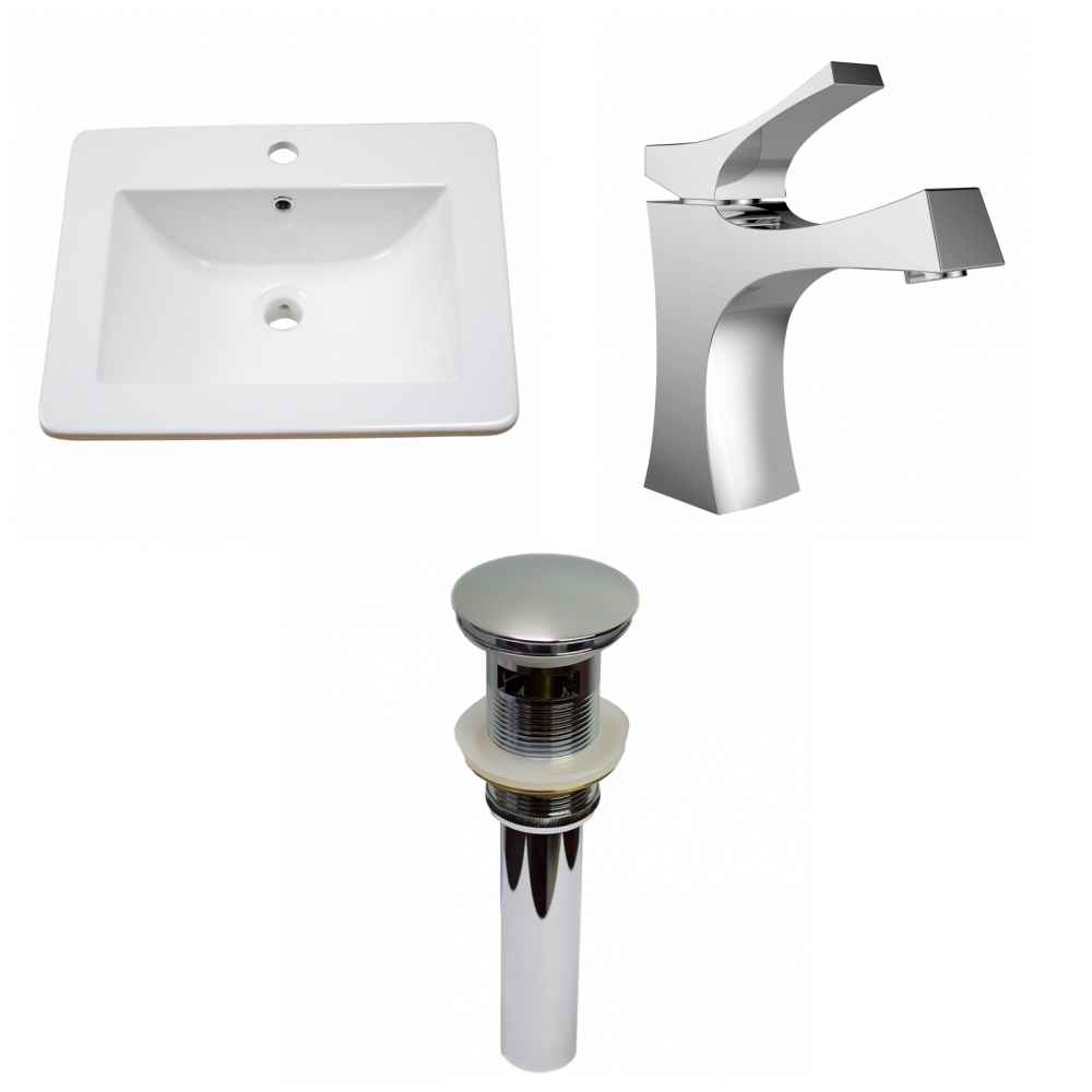 21-in. W 1 Hole Ceramic Top Set In White Color - Overflow Drain Incl.