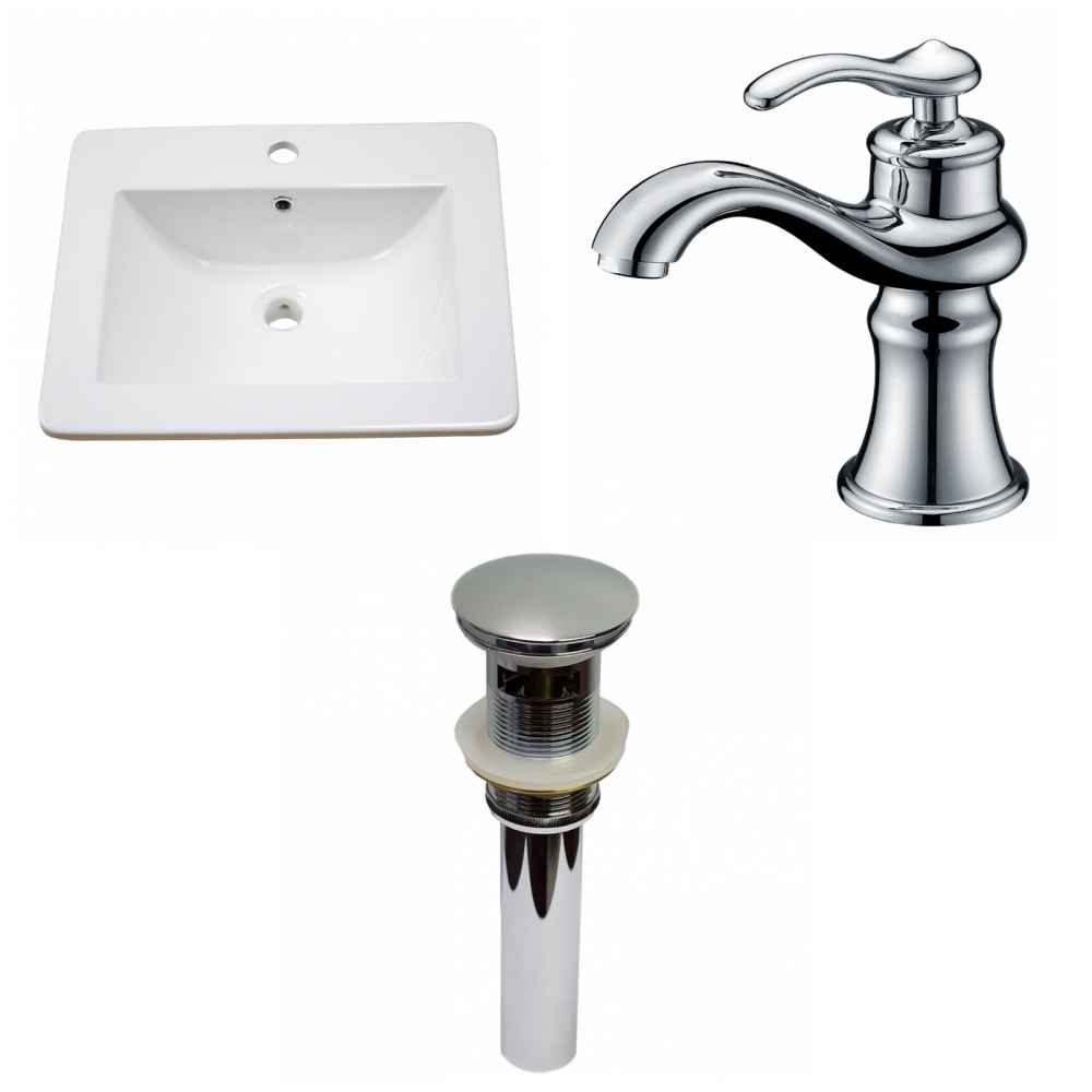 21-in. W 1 Hole Ceramic Top Set In White Color - Overflow Drain Incl.
