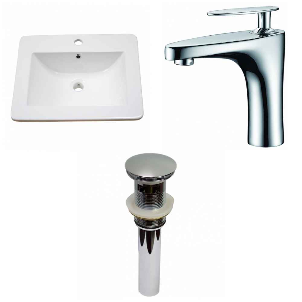 21-in. W 1 Hole Ceramic Top Set In White Color - Overflow Drain Incl.
