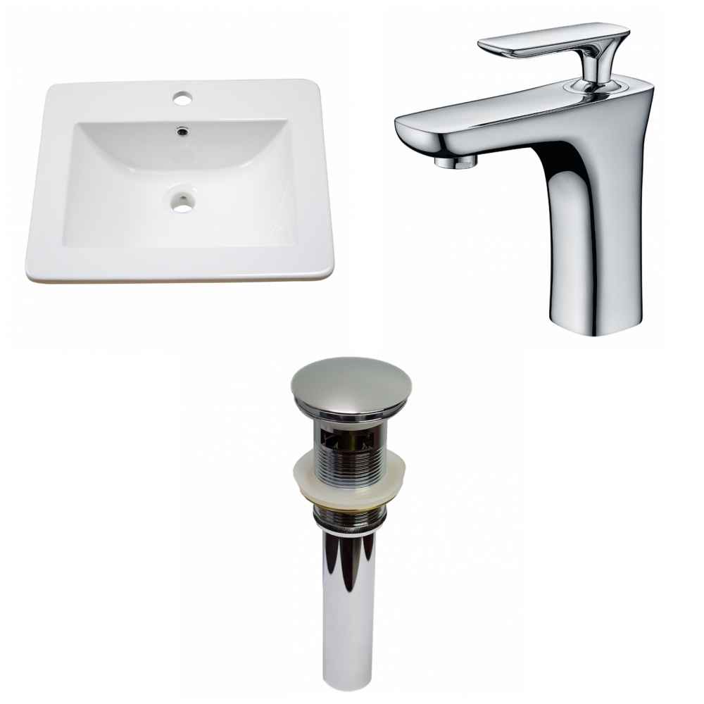 21-in. W 1 Hole Ceramic Top Set In White Color - Overflow Drain Incl.