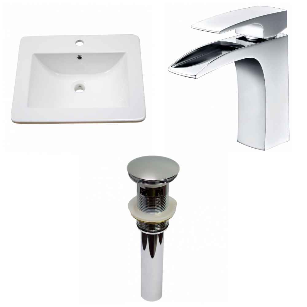 21-in. W 1 Hole Ceramic Top Set In White Color - Overflow Drain Incl.