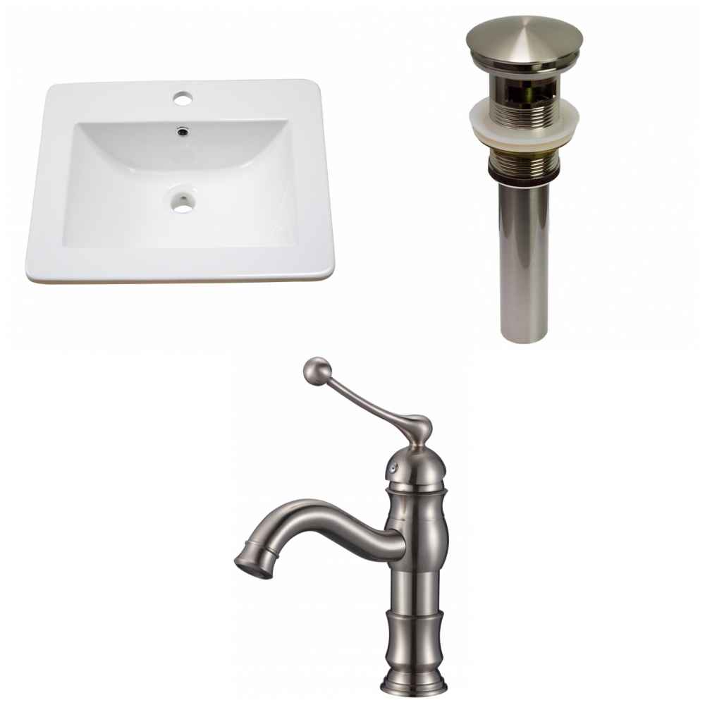 21-in. W 1 Hole Ceramic Top Set In White Color - Overflow Drain Incl.