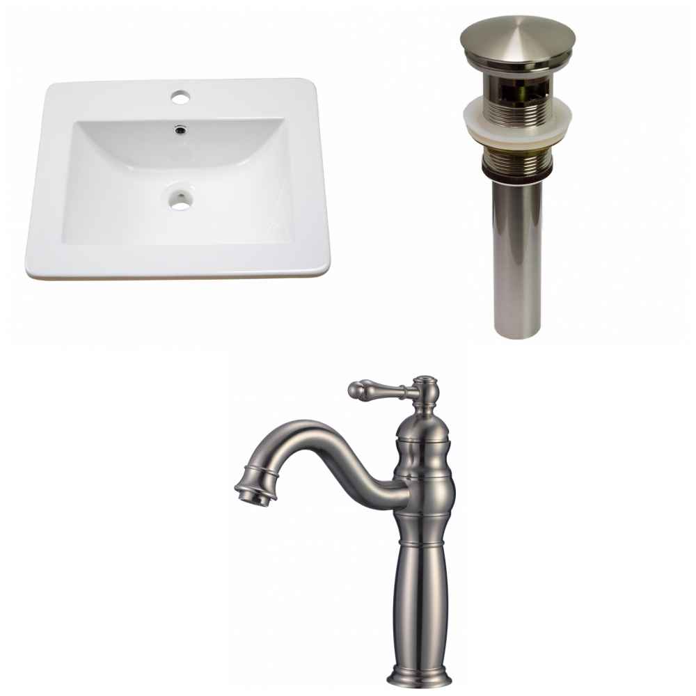 21-in. W 1 Hole Ceramic Top Set In White Color - Overflow Drain Incl.