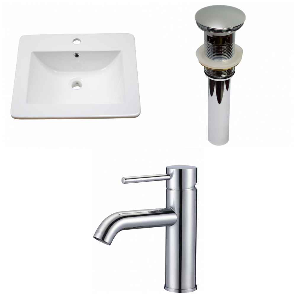 21-in. W 1 Hole Ceramic Top Set In White Color - Overflow Drain Incl.
