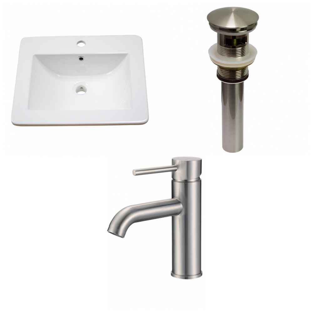 21-in. W 1 Hole Ceramic Top Set In White Color - Overflow Drain Incl.
