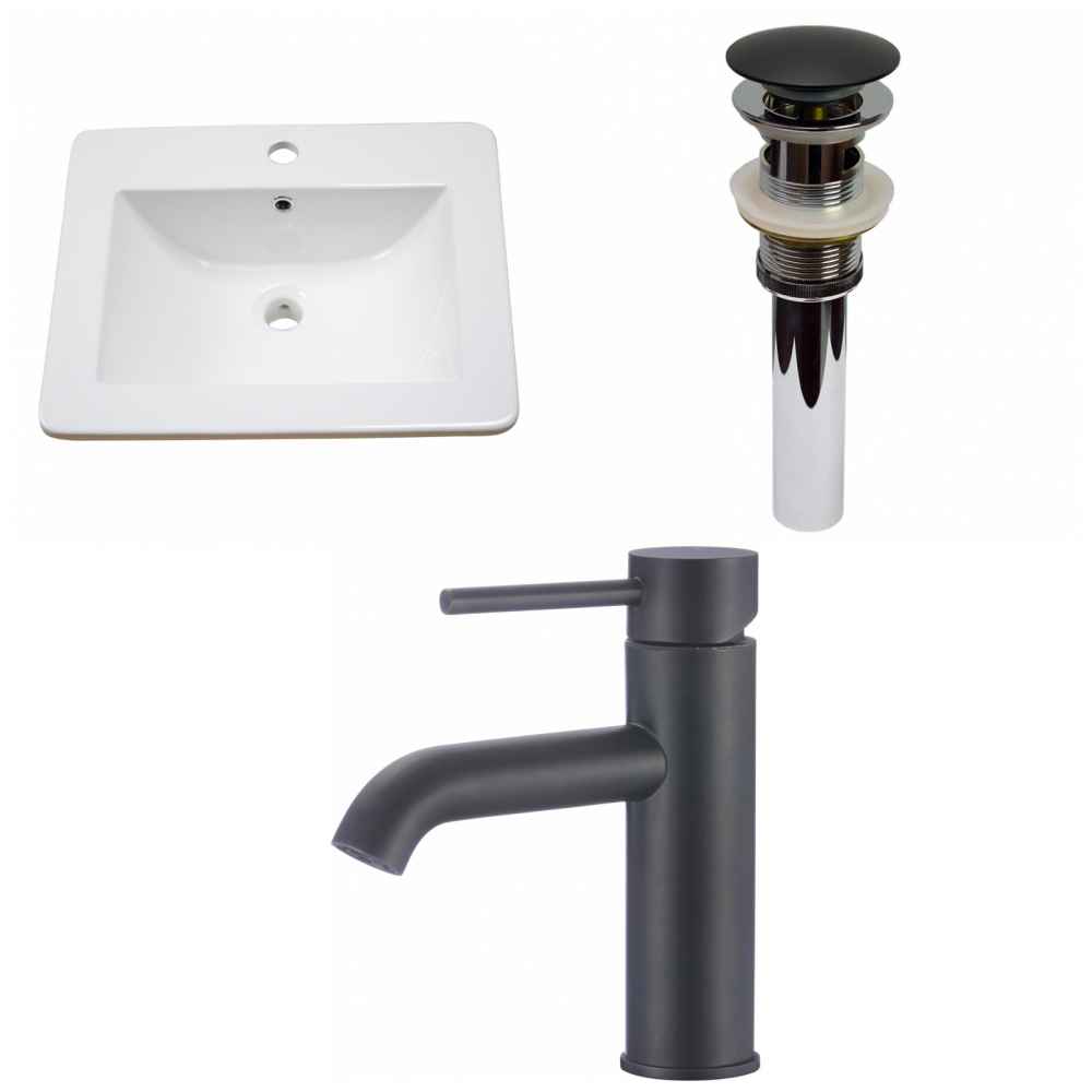 21-in. W 1 Hole Ceramic Top Set In White Color - Overflow Drain Incl.
