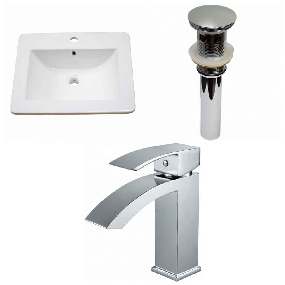 21-in. W 1 Hole Ceramic Top Set In White Color - Overflow Drain Incl.