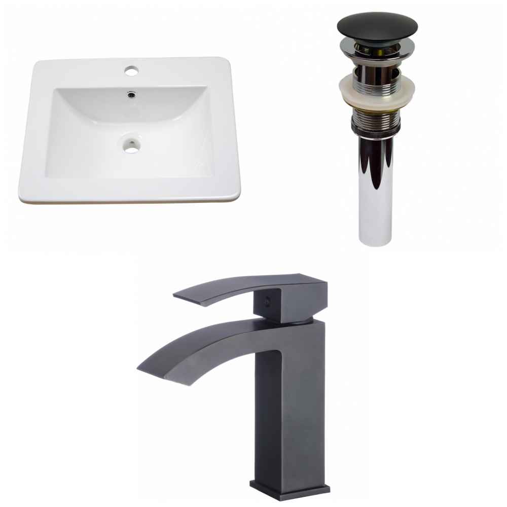 21-in. W 1 Hole Ceramic Top Set In White Color - Overflow Drain Incl.